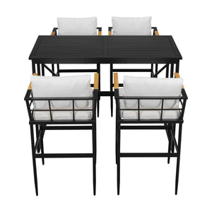 U_Style Iron Outdoor Dining Set with Acacia Wood Armrest