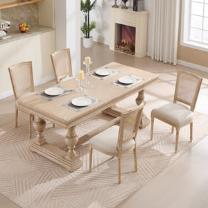 French Country Dining Chairs Set of 2 Upholstered With Natural Rattan Back