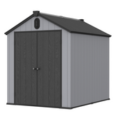 XWT012 Outdoor Resin Plastic Storage Shed with Spire Roof, Black and Grey, 6x8 ft