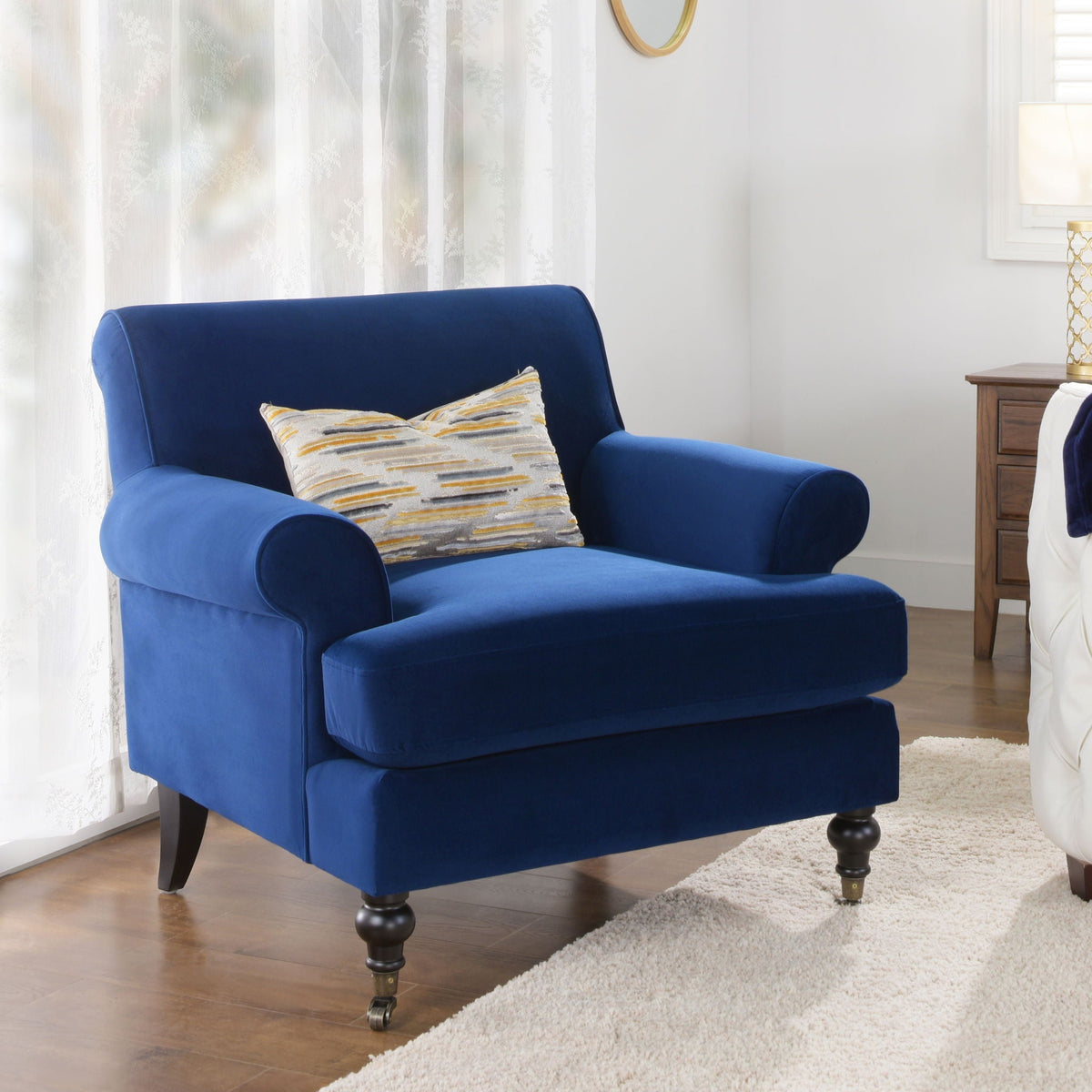 Accent Arm Chair with Casters – Solid Hardwood Frame - Blue or Beige