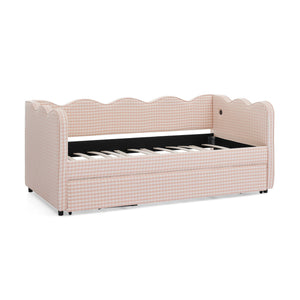 Gingham Daybed With USB Charging Port, Wave Shaped Design