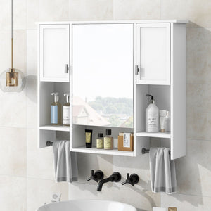 Wall Mounted Bathroom Storage Cabinet with Mirror and Towel Bar - Black, Dark Gray, or White