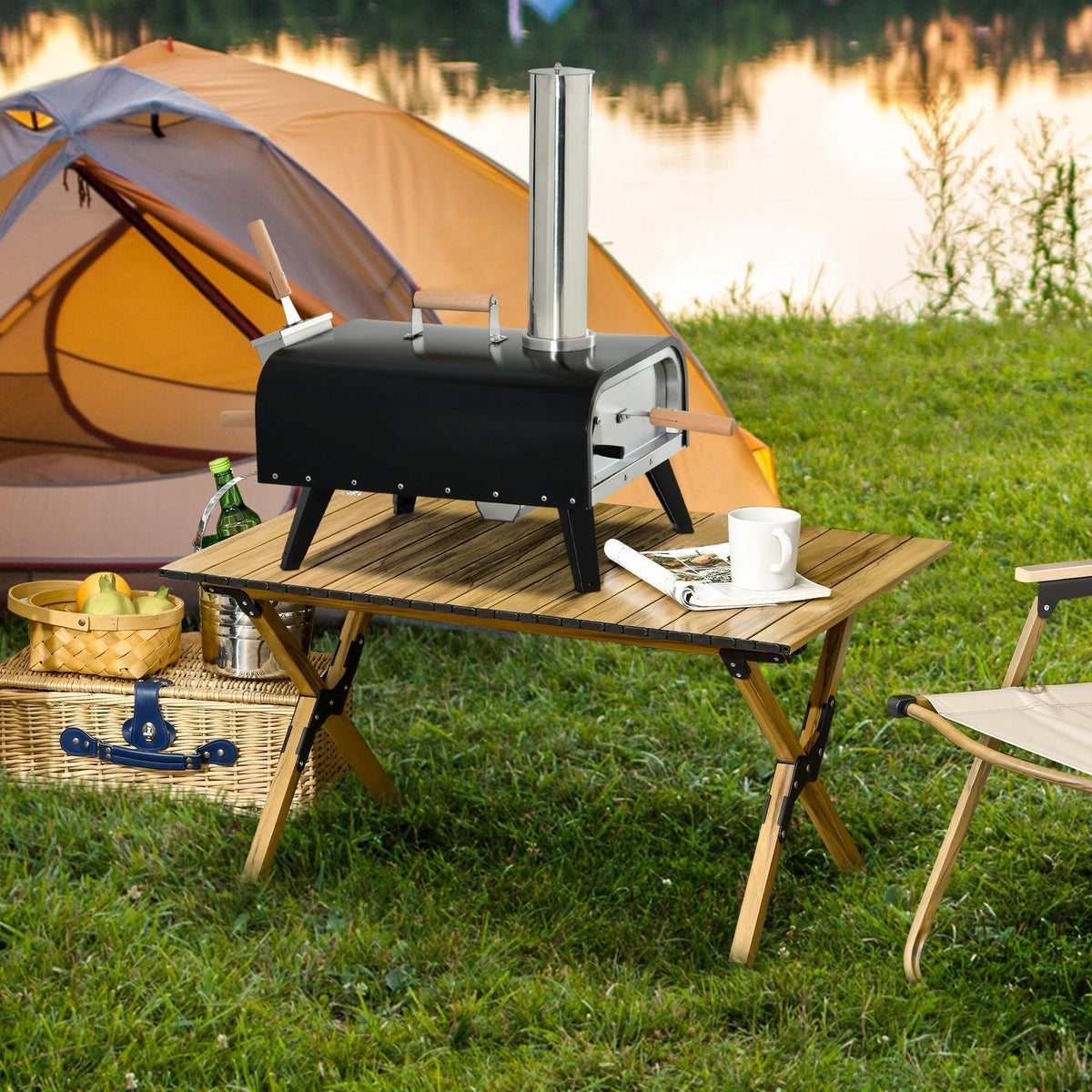 Outdoor Pizza Oven with 12" Rotating Stone - Stainless Steel