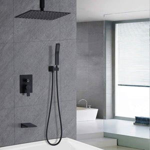Contemporary Shower System With 12" Rainfall Head And Handheld Spray, Wall Mounted