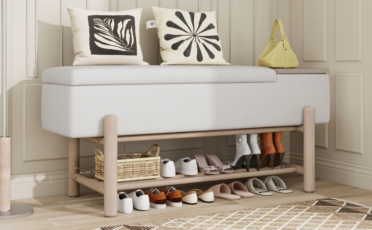 TREXM Farmhouse Upholstered Storage Bench with Hidden Compartment