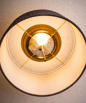 18"W Moderne Flush Mount Conversion Kit  Granite Gray Burlap Shallow Drum Lampshade