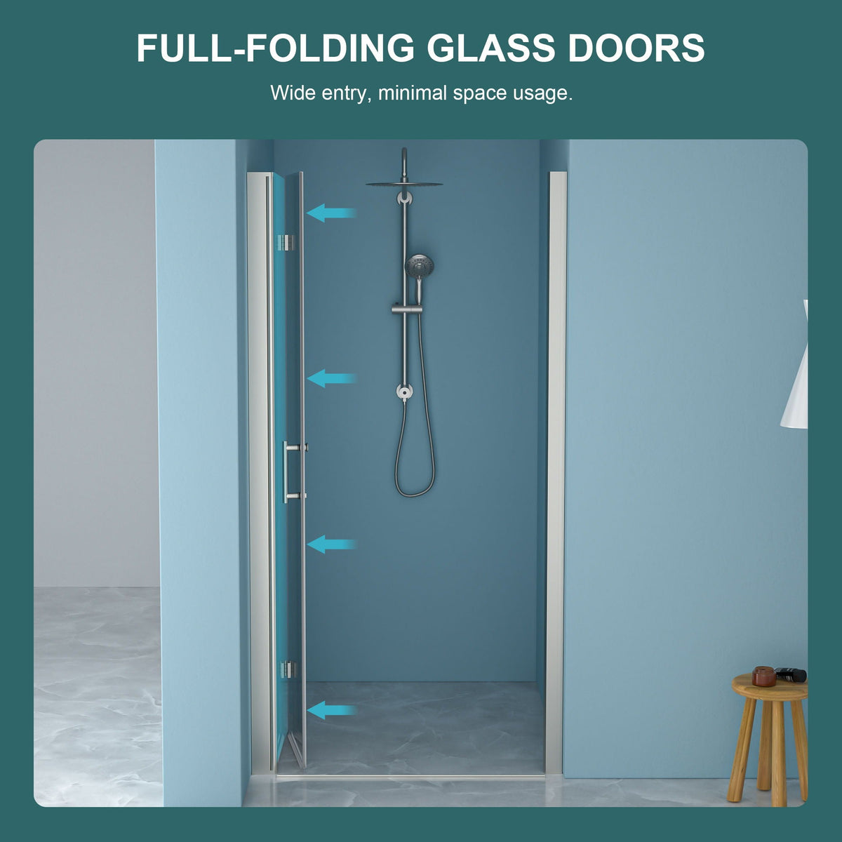 Fold Frameless Shower Door With Tempered Glass