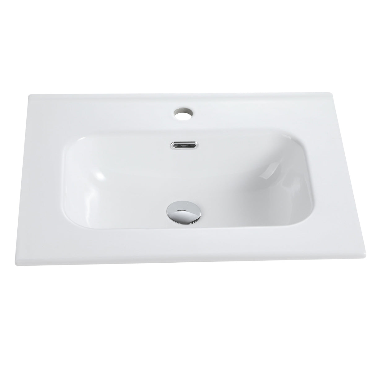 Glossy White Ceramic Integrated Sink