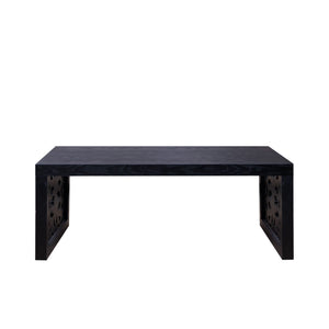 Rustic Carved Wood Coffee Table, Handcrafted Look With Ornate Side Panels