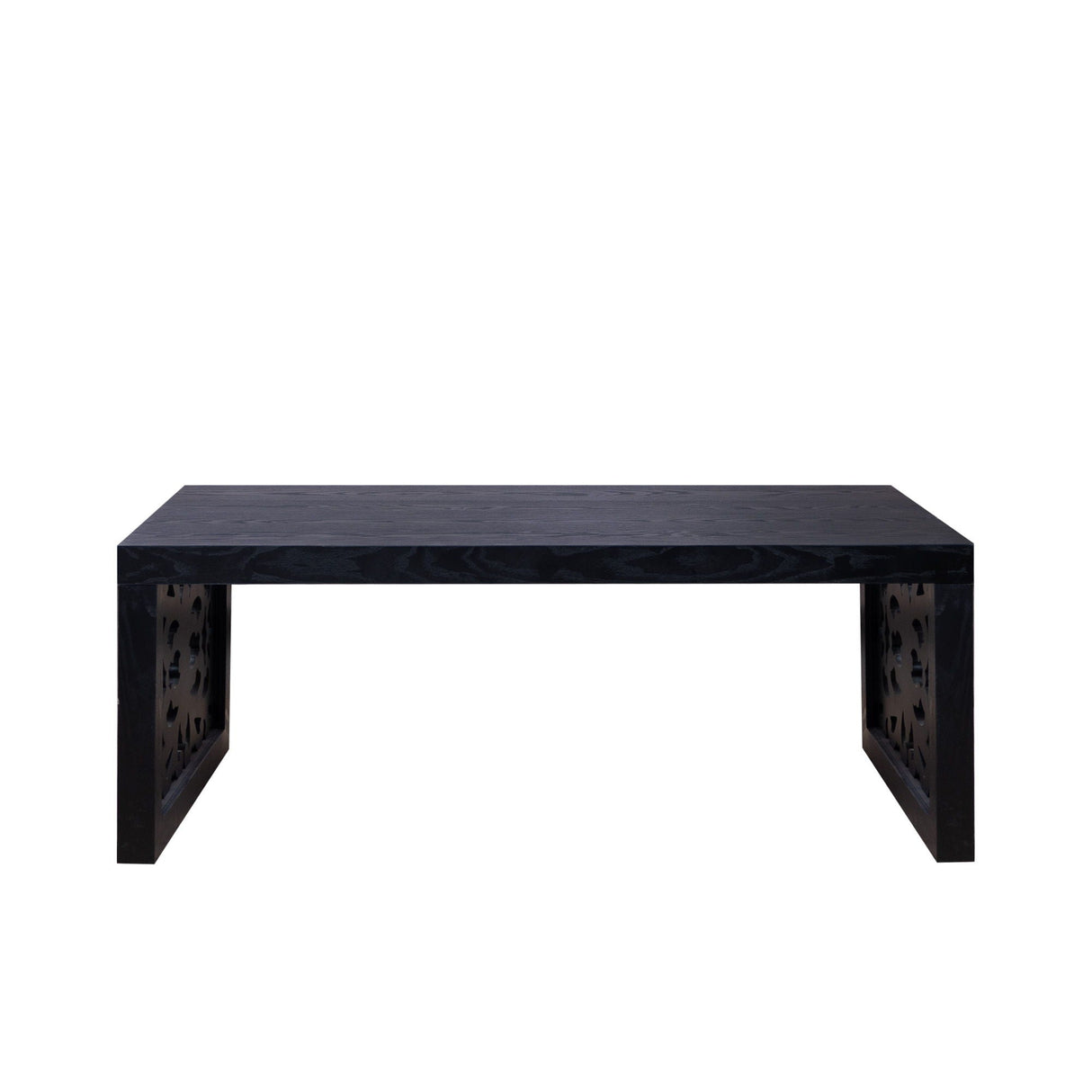 Rustic Carved Wood Coffee Table, Handcrafted Look With Ornate Side Panels