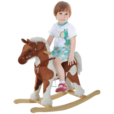 Wooden-Toddler-Rocking-Horse,-Kids-Plush-Rocking-Chair-Toy-with-Nursery-Rhyme-Music-Brown-Riding-Toys