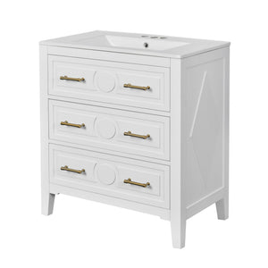 Retro Bathroom Vanity With Sink Combo, Free Standing Single Set With 3 Drawers