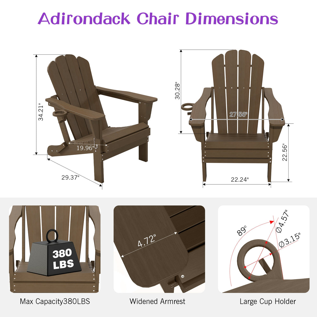 Adirondack Chair, Folding HDPE Outdoor Seating with Cup Holder