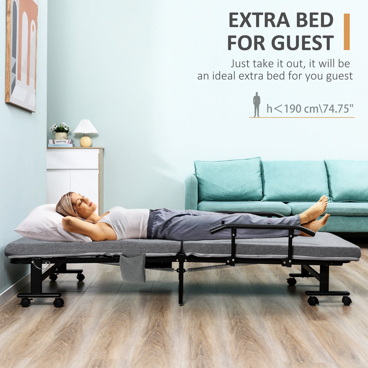 Rollaway folding bed with mattress & adjustable backrest