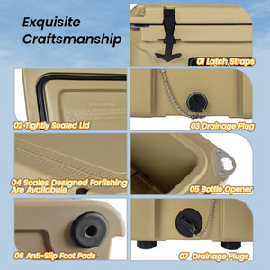 65 Quart Khaki Cooler - Ultra-Tough Hard Shell Ice Chest