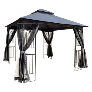 Patio Gazebo Tent With Ventilated Double Roof And Mosquito Net