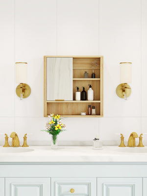 Natural Wood Finish Wall Mounted Mirror Cabinet