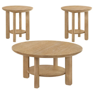 Ottowa 3-piece Round Wood Coffee Table Set Light Oak