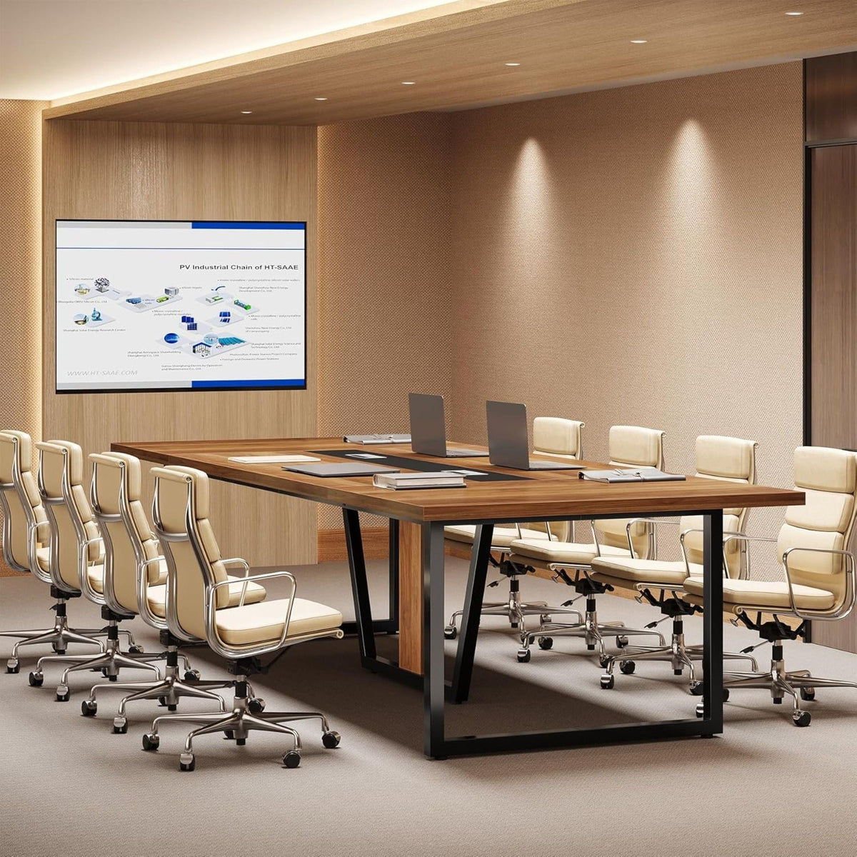 Conference Table For 8 - 10 People With Cable Management - Brown / Black