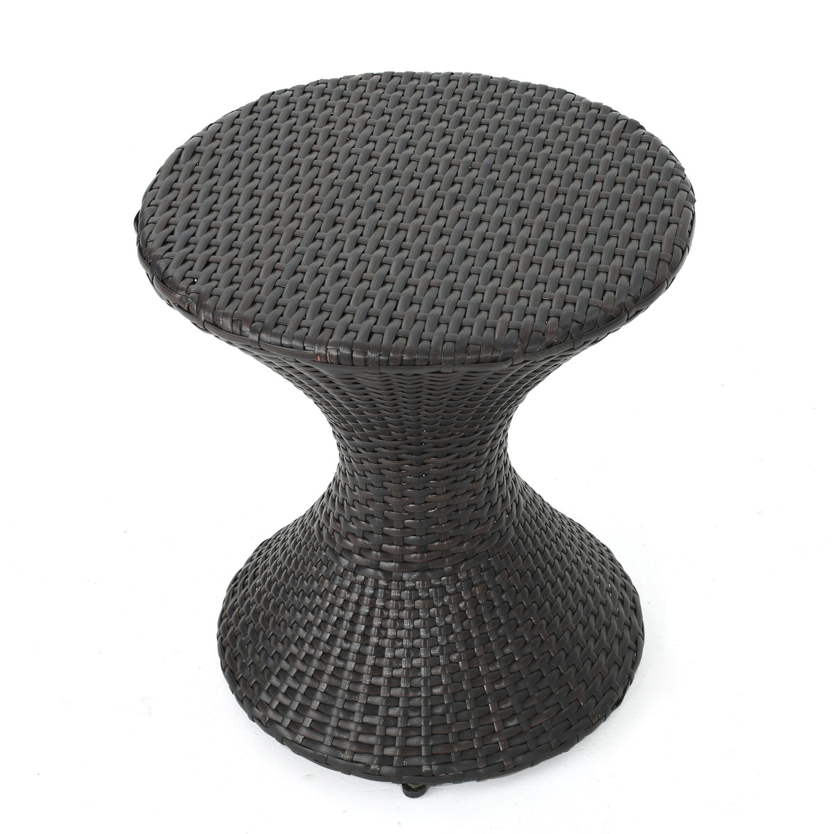 Outdoor Wicker Hourglass Side Table with Iron Frame – Multi-Brown