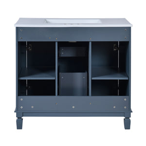 36" Bathroom Vanity With Top Sink, Basin On Cabinet With 2 Soft Closing Doors And 2 Drawers - Blue