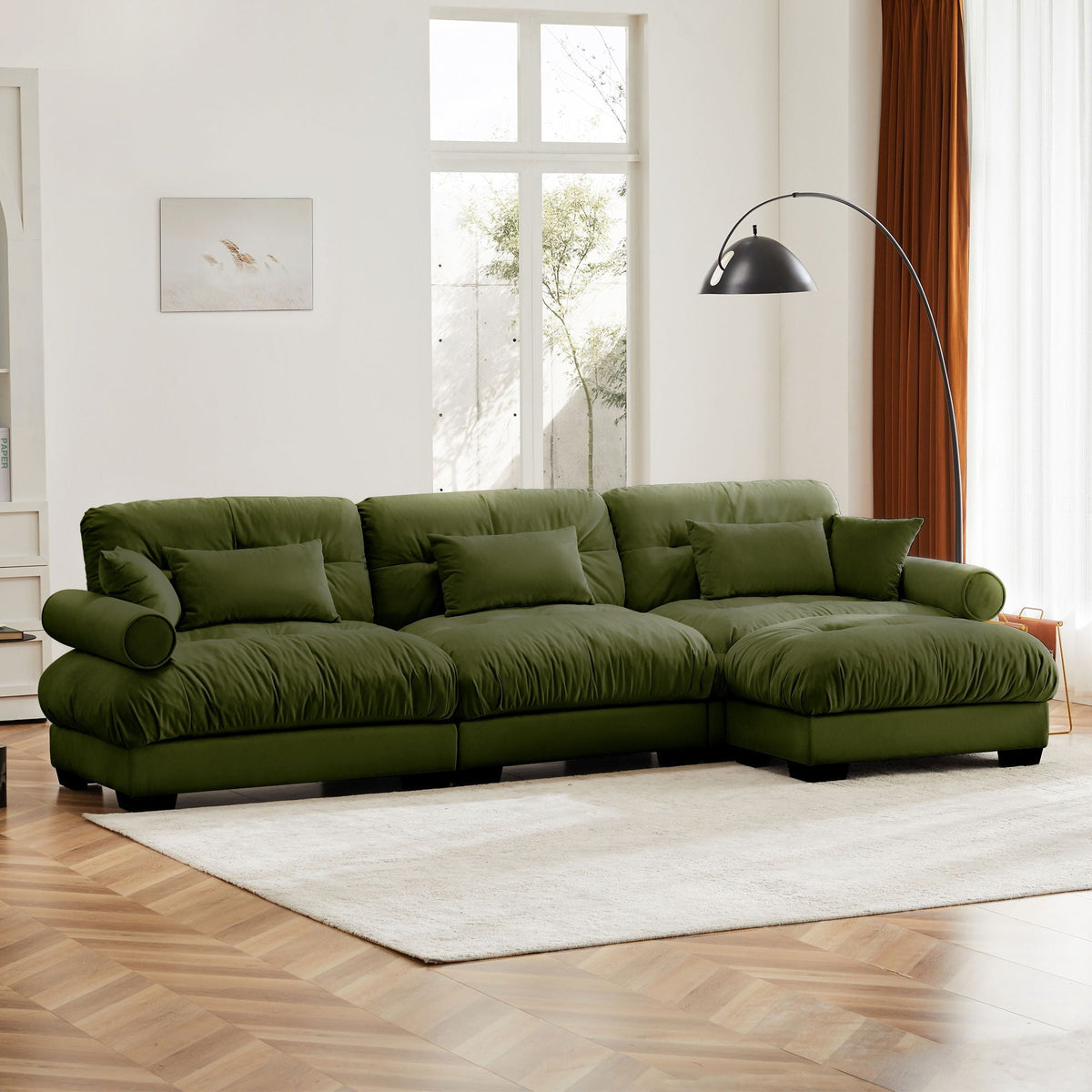 Oversized Modular Sectional Sofa with Movable Ottoman - Fabric, Multiple Colors