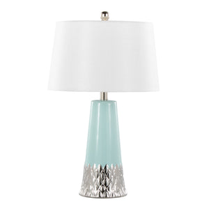 Penelope 22' Contemporary Ceramic Table Lamp with Tiffany Blue & Silver Body