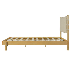 Premium Rubber Wood Platform Bed Frame, Queen Size with Headboard