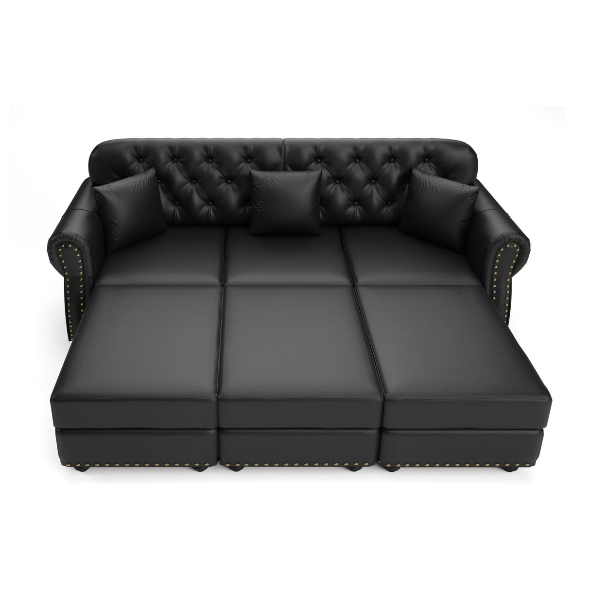 Upholstered Sofa With Nailhead Trim, Rolled Armrests With Ottoman