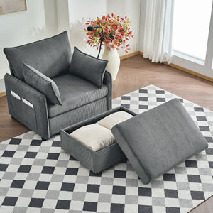 Comfy Corduroy Oversized Chaise Lounge Chair with Ottoman and Storage