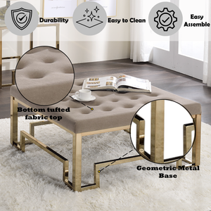 Damien Beige Fabric & Champagne Finish Cocktail Ottoman