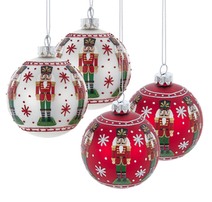 Glass Nutcracker Design Ball Ornaments - 4-Piece Set