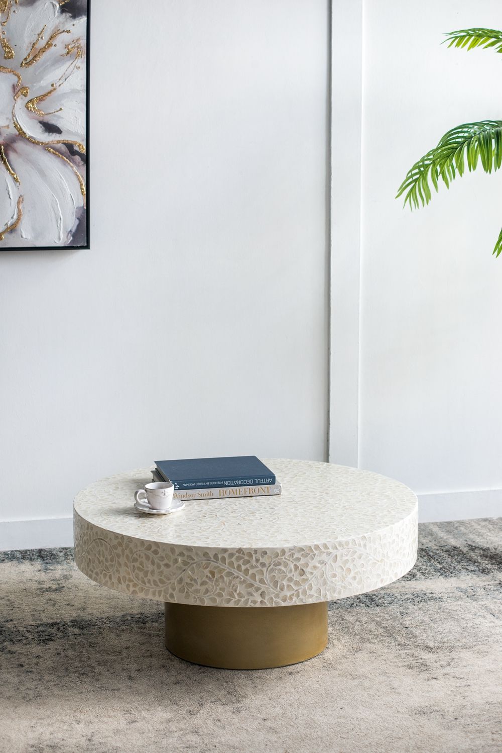 Unique Capiz Coffee Table & Pedestal Base
