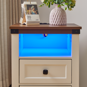 Farmhouse Side Table with Charging Station