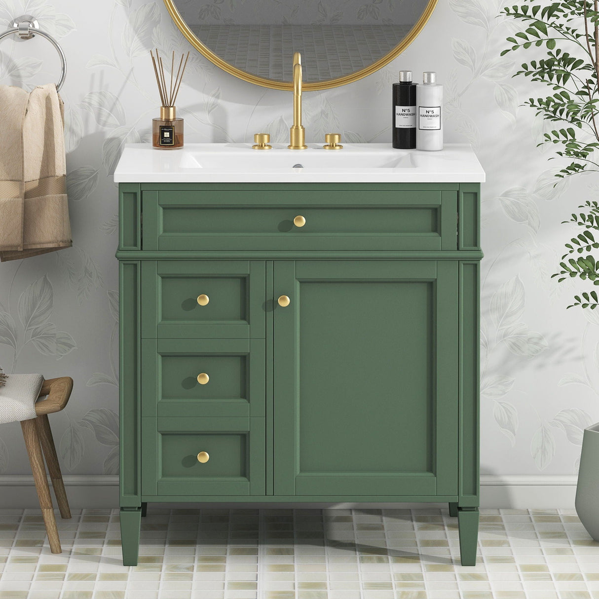 Bathroom Vanity With 2 Drawers and Tip-Out Drawer Storage Cabinet