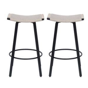 Counter Height Bar Stools Backless Handwoven Kitchen Dining Chairs With Round Footrest (Set of 2) Weaving Pub Stoo - Creamy White