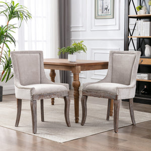 A&A Furniture Ultra Side Dining Chair with Thickened Fabric and Bronze Nail Head, Beige, Set of 2