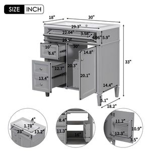 Bathroom Vanity With Top Sink, 2 Drawers and Tip Out Drawer