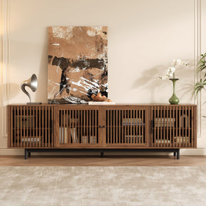 Walnut TV Stand with Closed Storage & Cable Management - Soft-Closing Hinges