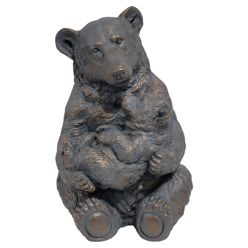 12'' Antique Bronze Mother And Cub Bear Statue