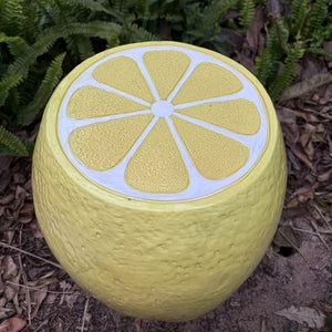 Yellow Lemon Fruit Stool, 14" Oversized Resin Stool