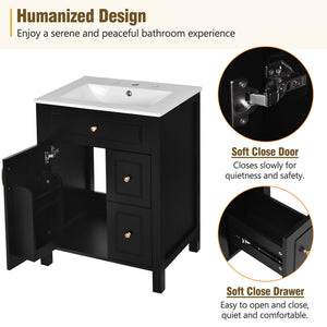 Elegant Bathroom Vanity With Ceramic Sink, Soft Close Doors And Drawers, Double Storage Racks