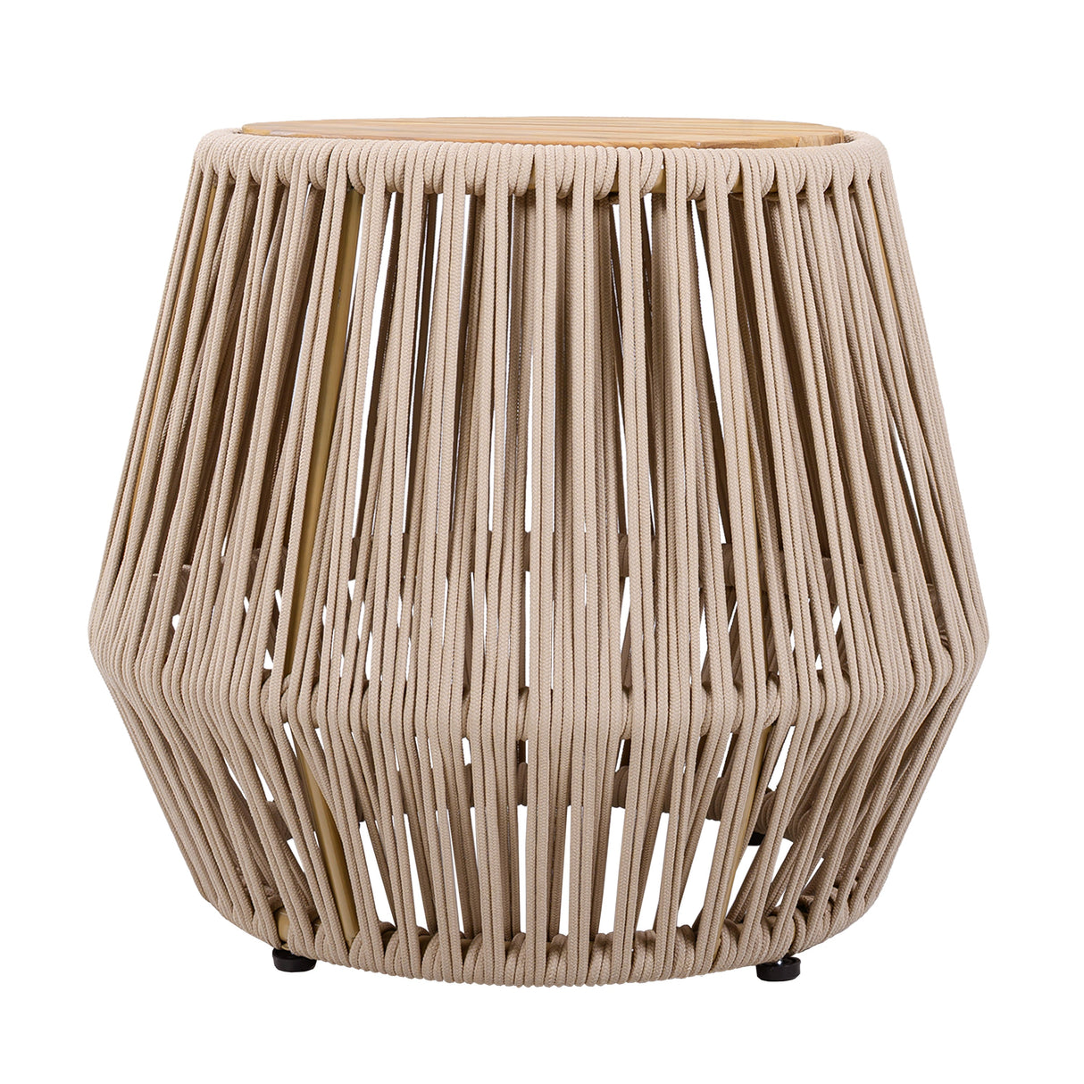 Acacia Wood Side Table with Beige Rope Base