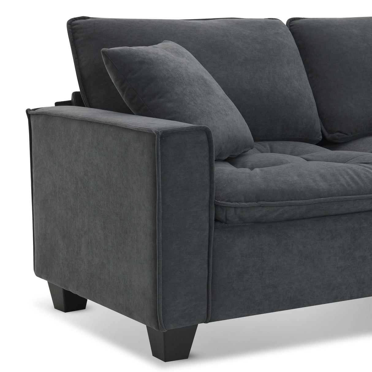 Leland Suede-Tufted L-Shaped Sectional With Ottoman
