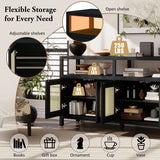TREXM Bohemian Style Rattan Buffet Storage Cabinet with Solid Wood Frame