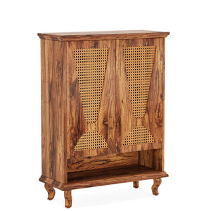Shoe Cabinet With 5 Tier Freestanding Organizer, Ventilated Doors - Natural Wood