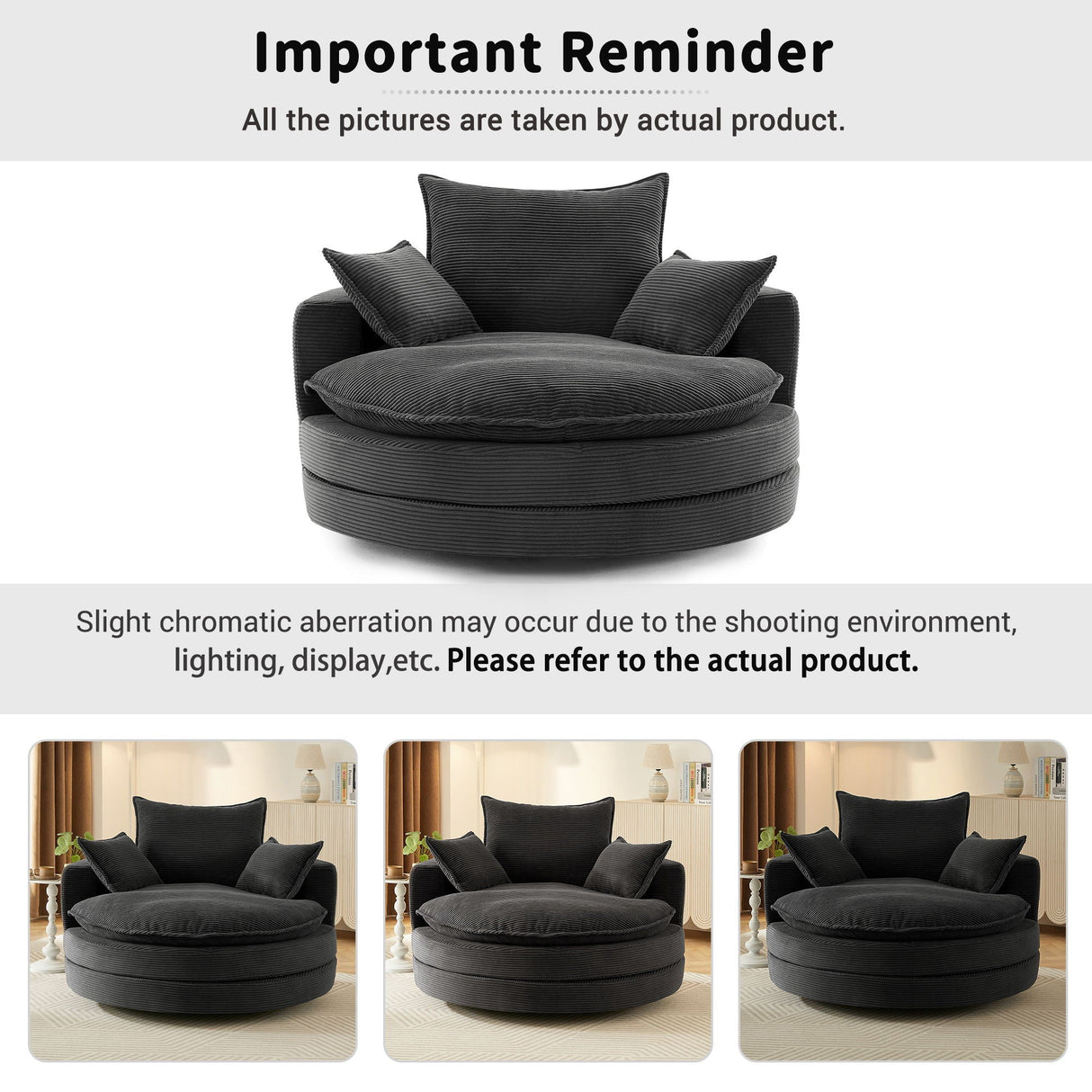 360° Swivel Accent Barrel Chair With Dual Layer Cushion And 3 Removable Pillows