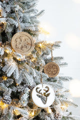 Wooden Hanging Circle With Snowflake Cut Christmas Ornaments (Set of 12)