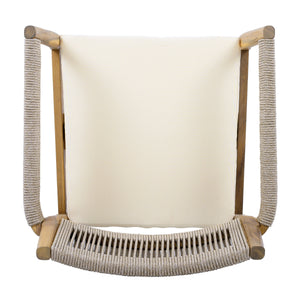 Braided Acacia Wood Outdoor Dining Chairs Set of 2 – Teak Look with Beige Rope & Cream Cushions