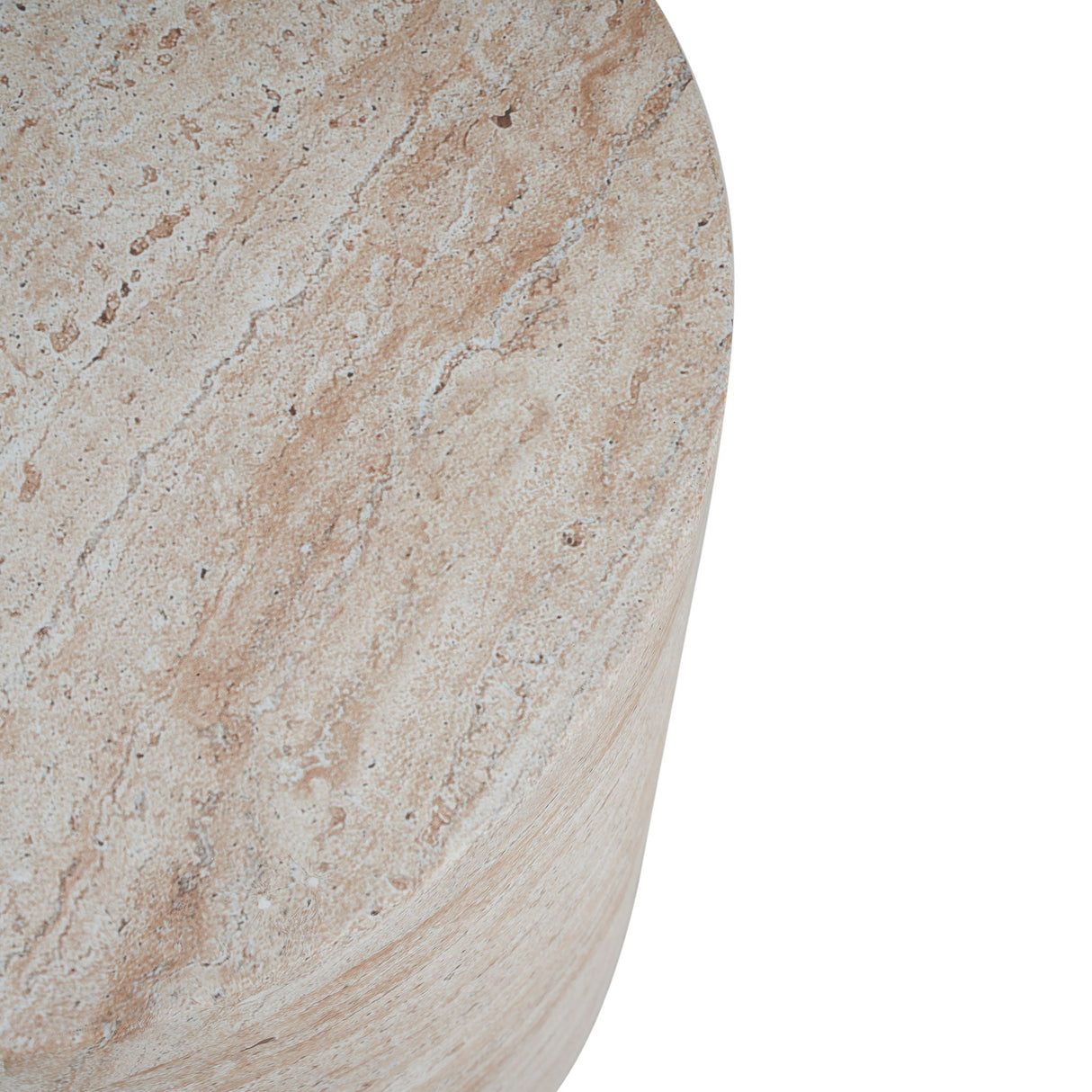 Modern Concrete Side Table With Travertine, Indoor / Outdoor Use - Beige
